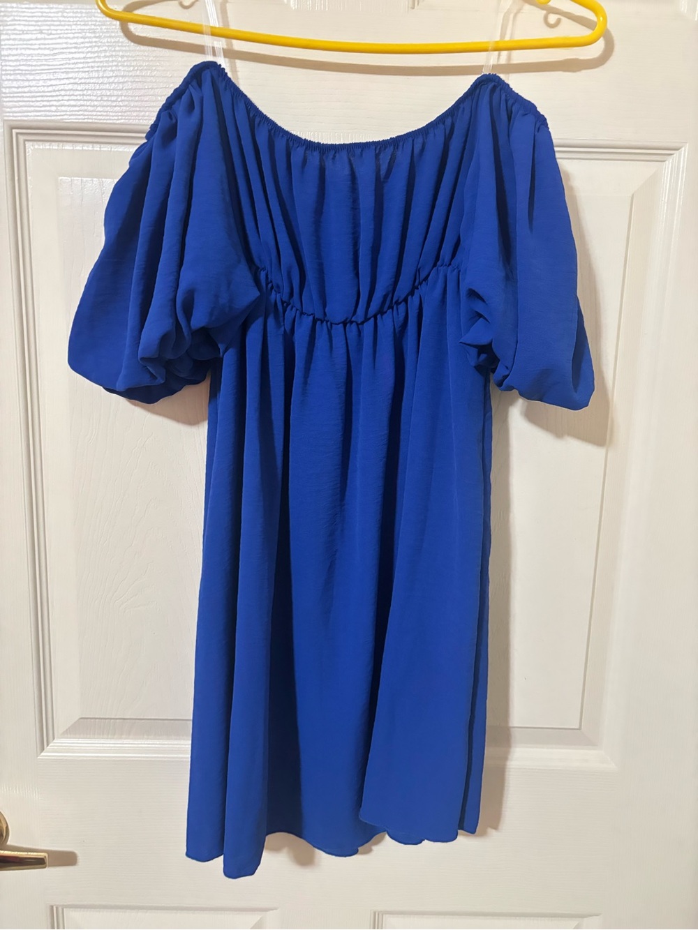 See You Monday Royal Blue Strapless Puff Sleeve Dress